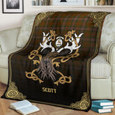 Clan Scott Brown Modern Tartan Crest Premium Blanket Celtic Stag Style NJ39 Clan Scott (Scott Tartan) Tartan Today